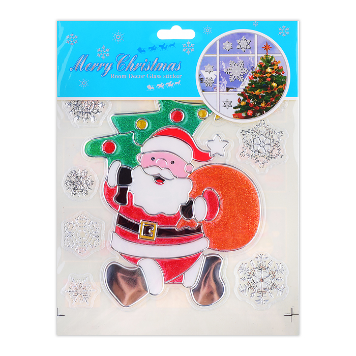 Наклейки новогодние для декора S0073 "Мороз и снеговичок" в пакете