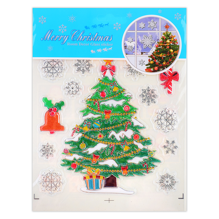 Наклейки новогодние для декора S0073 "Мороз и снеговичок" в пакете