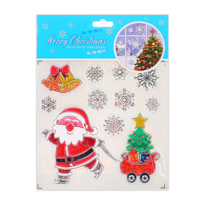 Наклейки новогодние для декора S0073 "Мороз и снеговичок" в пакете