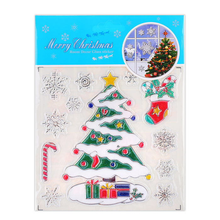 Наклейки новогодние для декора S0073 "Мороз и снеговичок" в пакете