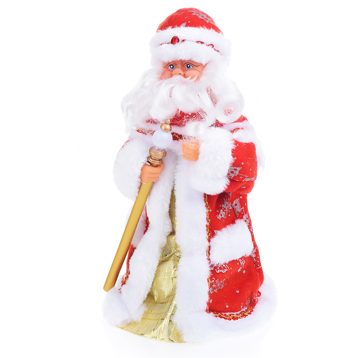 Дедушка Мороз S0105 в шубе с елочками, музыкальный 30см в коробке