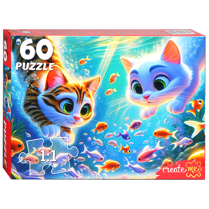 Пазлы 60 "Котята под водой"