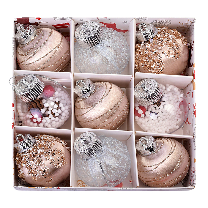 Набор новогодних шаров S2025 "Снежный" 6см*9шт 