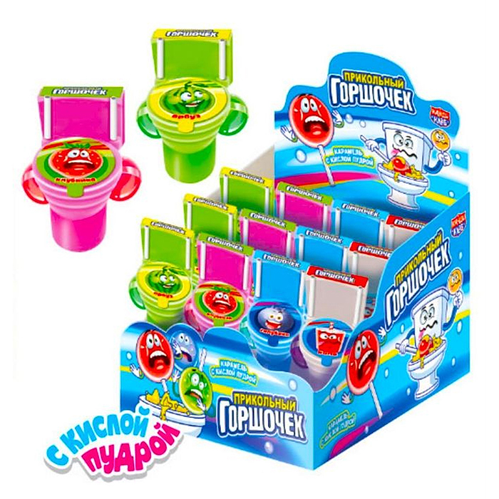 Карамель с кислой пудрой "Прикольный горшочек" ассорти 15г (24шт)