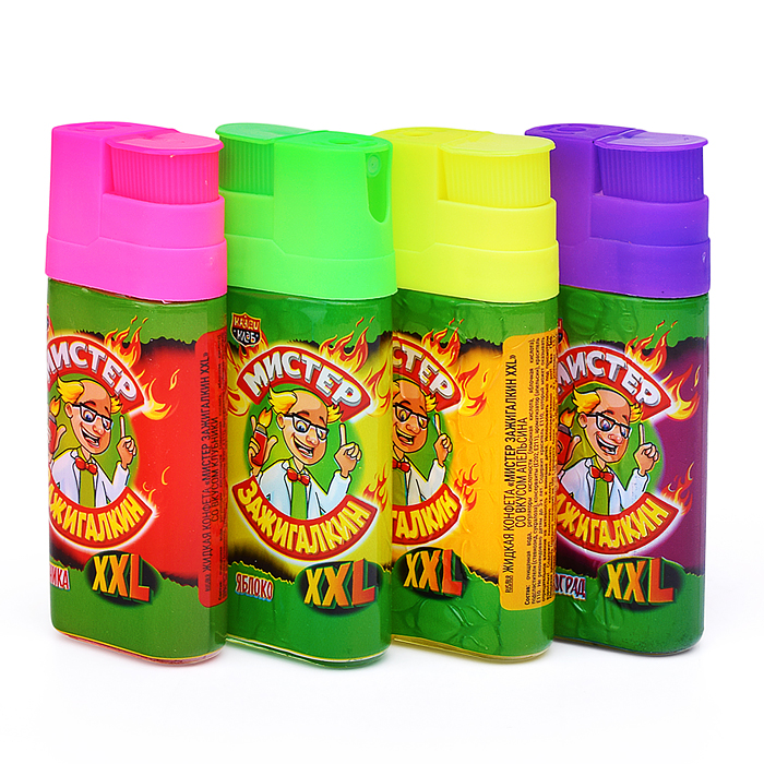 Фото к товару Жидкая конфета "Мистер Зажигалкин XXL" ассорти, 50 мл*20шт Жидкая конфета "Мистер Зажигалкин XXL" ассорти, 50 мл*20шт