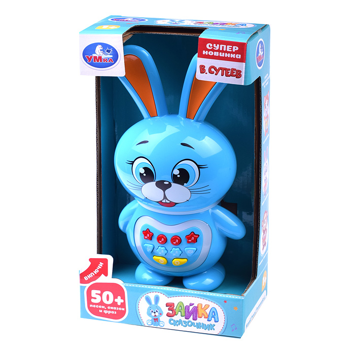 Зайчик сказочник Сутеев В. (50 песен, сказок и фраз, свет. на бат.) в коробке