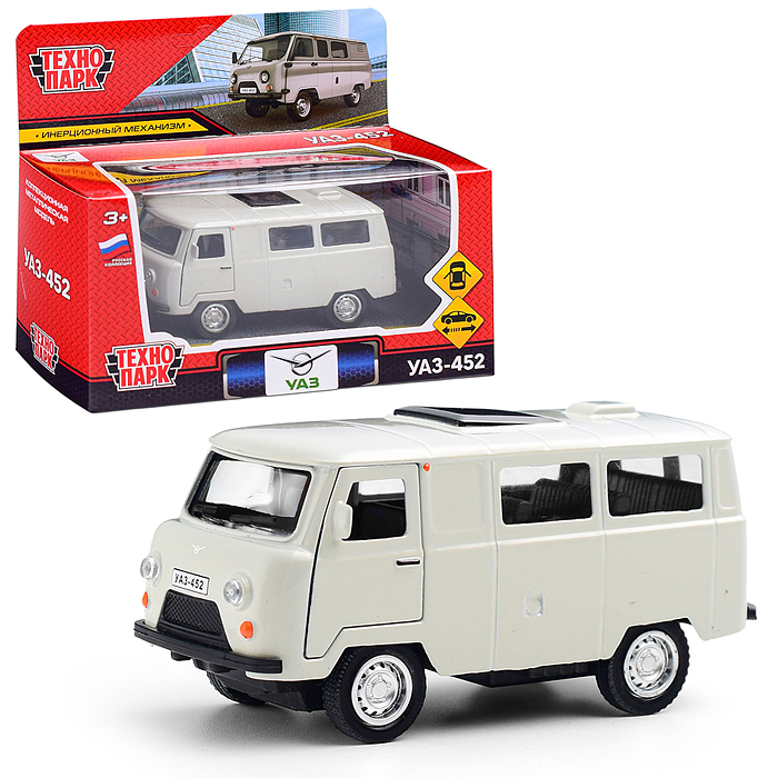 Машина металл уаз-452 "Буханка" 10,5 см, дв, инерц, серебристый, кор. 