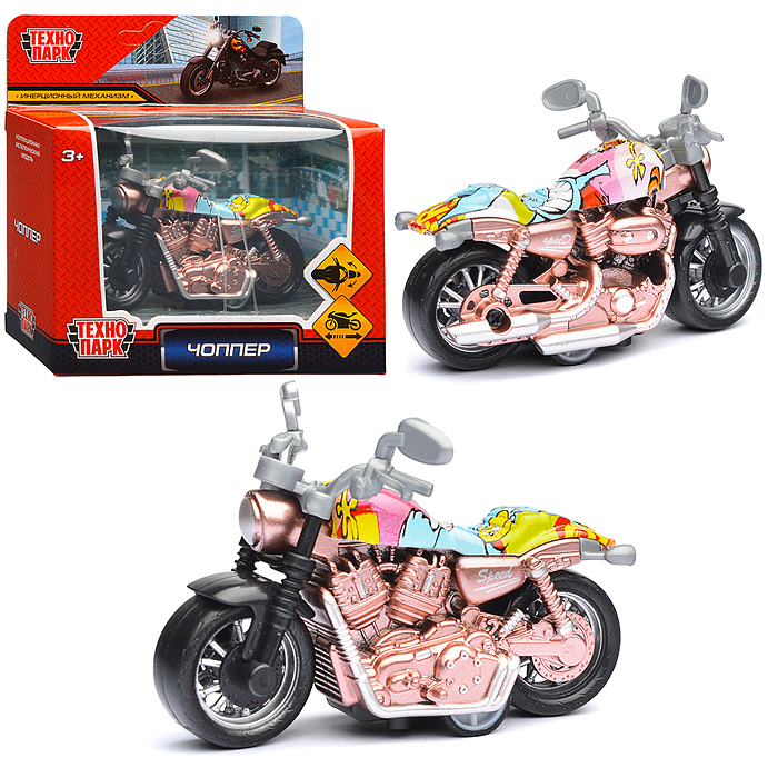 Модель металл Чоппер (микс 4 цвета), 9 см, инерц., руль. 