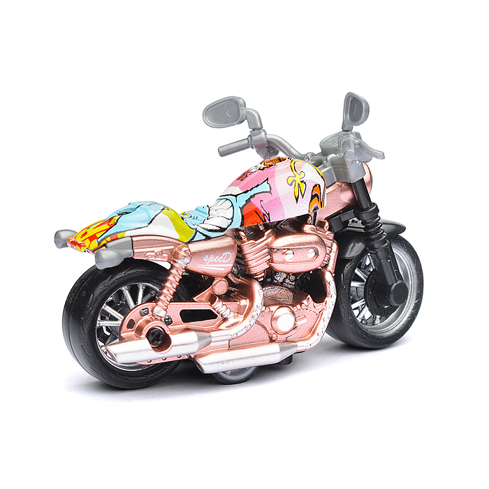Фото к товару Модель металл Чоппер (микс 4 цвета), 9 см, инерц., руль. Модель металл Чоппер (микс 4 цвета), 9 см, инерц., руль.
