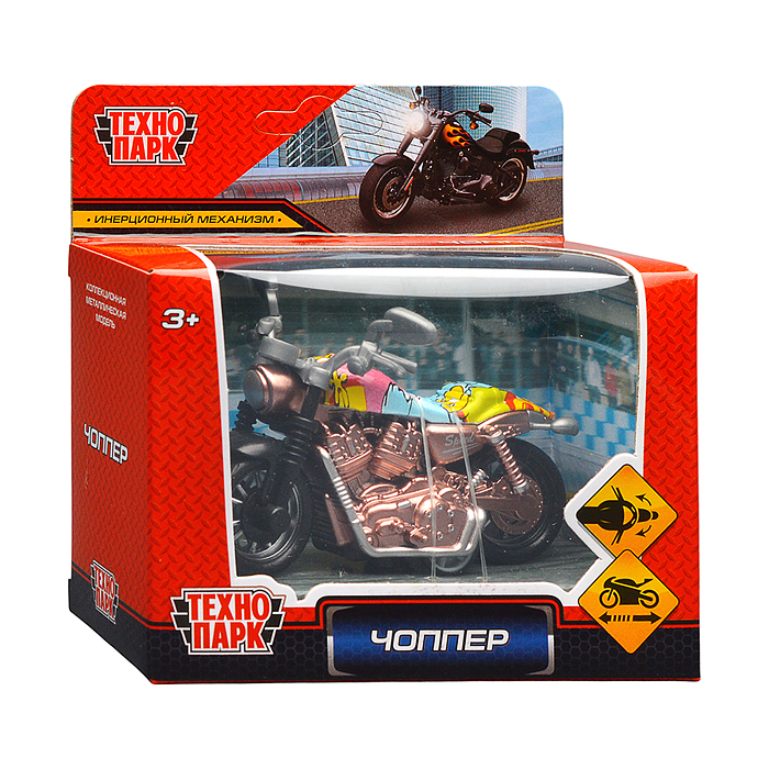 Фото к товару Модель металл Чоппер (микс 4 цвета), 9 см, инерц., руль. Модель металл Чоппер (микс 4 цвета), 9 см, инерц., руль.