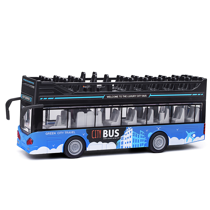 Автобус JS122 "Экскурсионный двухэтажный" 1:16 (свет, звук) в коробке (синий)