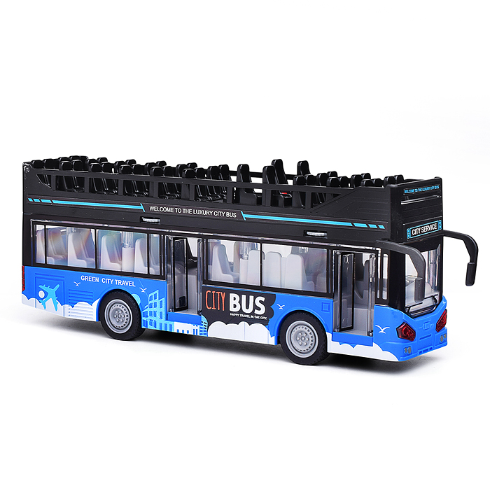 Автобус JS122 "Экскурсионный двухэтажный" 1:16 (свет, звук) в коробке (синий)
