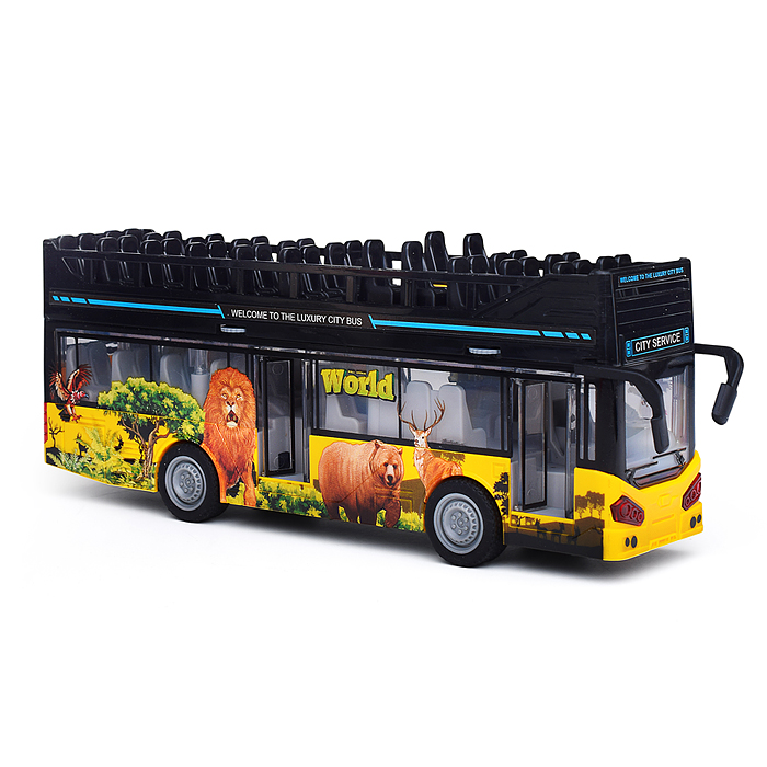 Автобус JS122-B "Экскурсионный двухэтажный" 1:16 (свет, звук) в коробке 