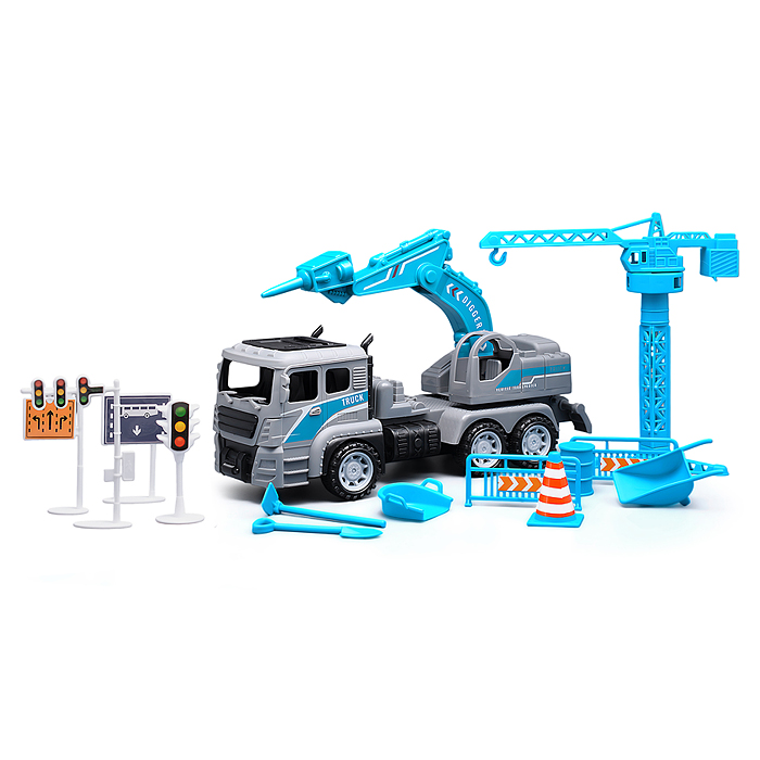 Машина 6607-E "Строительные работы" с дорожными знаками, в коробке