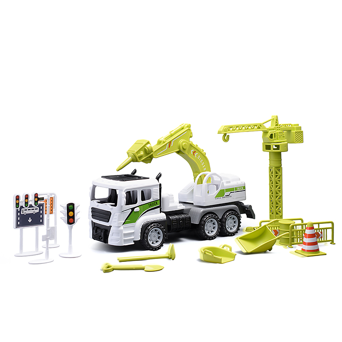 Машина 6607-E "Строительные работы" с дорожными знаками, в коробке