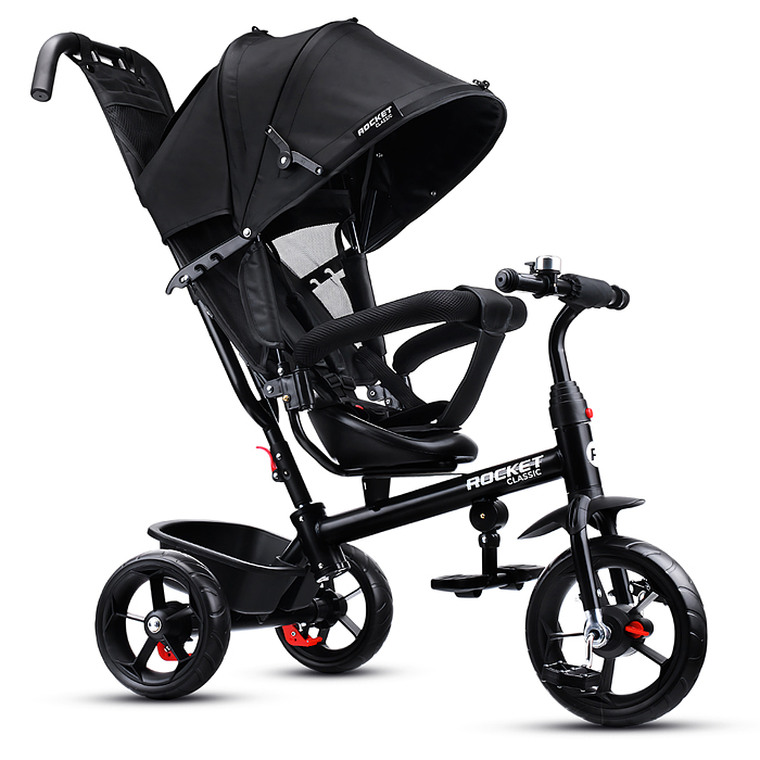 Велосипед трехколесный Rocket 136-BK, колеса EVA 10"/8", цвет черный Велосипед трехколесный Rocket 136-BK, колеса EVA 10"/8", цвет черный