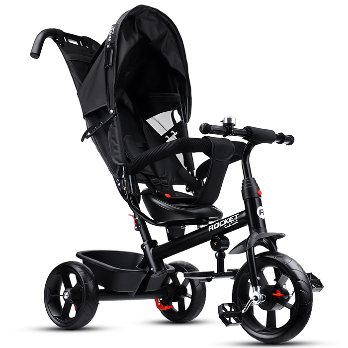 Фото к товару Велосипед трехколесный Rocket 136-BK, колеса EVA 10"/8", цвет черный Велосипед трехколесный Rocket 136-BK, колеса EVA 10"/8", цвет черный