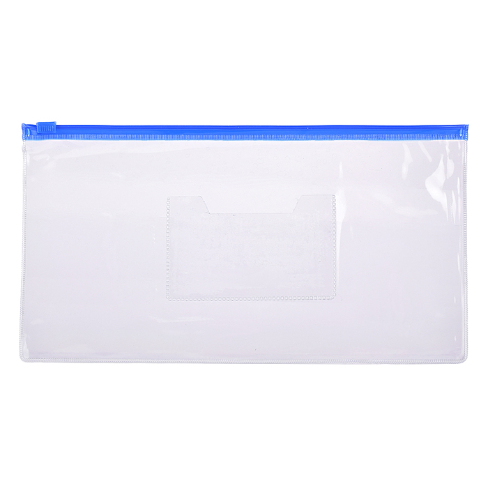 Папка на молнии DL (260x140 мм) ПВХ 150 мкм, с карманом для визитной карточки, молния 4 цв