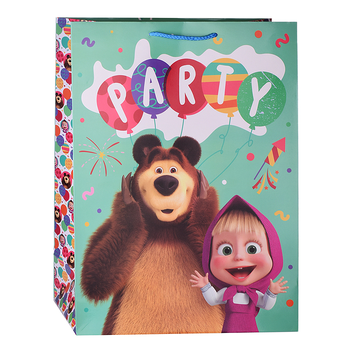 Пакет подарочный глянцевый Маша и Медведь xl, 33,5*45*15 см.