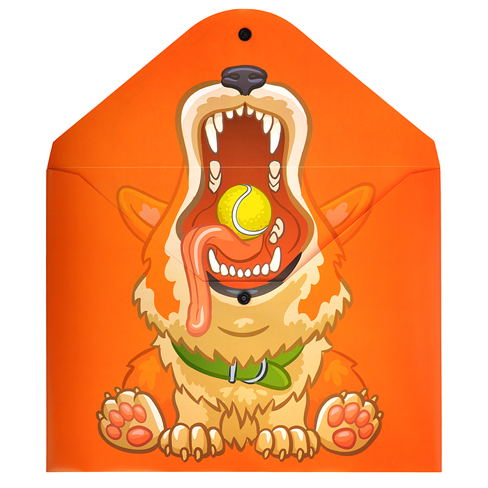 Папка-конверт на кнопке А4, пластик, Корги, 180 мкм, двусторонняя печать