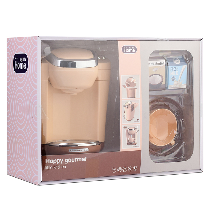 Бытовая техника A1008-3 "Кофемашина" с аксессуарами, бежевый , (свет, звук) в коробке