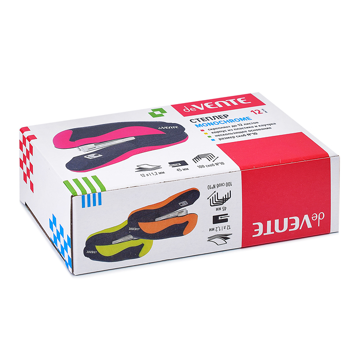 Степлер "MonoChrome" № 10 (мощность 12 листов, глубина скрепления 45 мм) пластиковый 