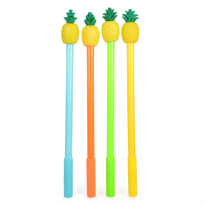 Ручка гелевая "Ананас" 0,5 мм, 4 цвета ассорти, цвет чернил синий, в пластиковой упаковке, в пла