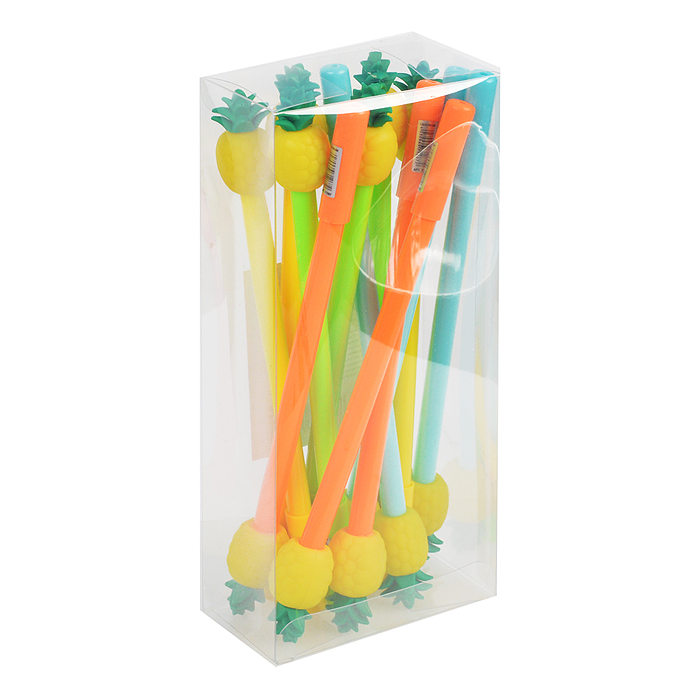 Ручка гелевая "Ананас" 0,5 мм, 4 цвета ассорти, цвет чернил синий, в пластиковой упаковке, в пла