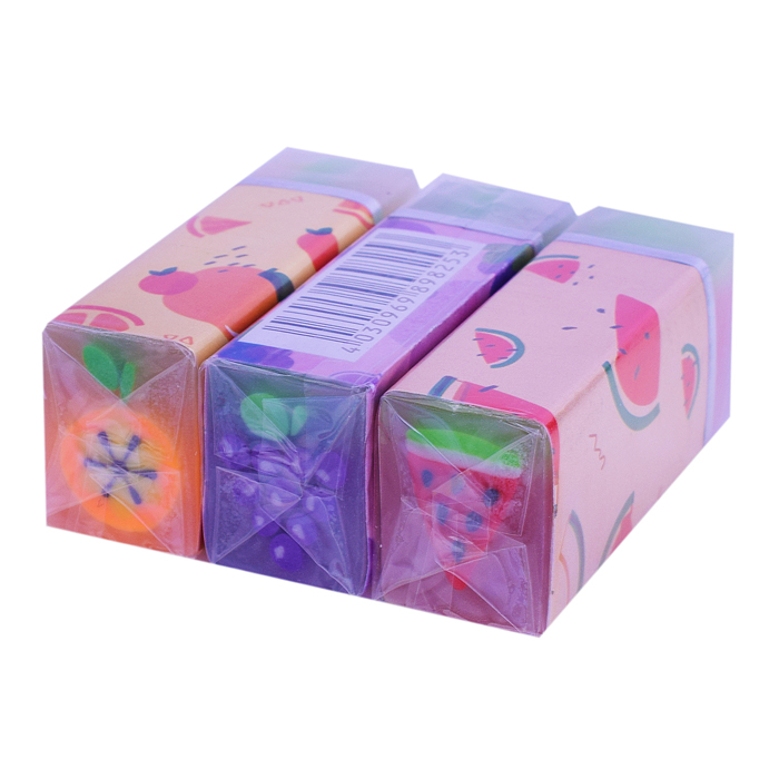 Ластик из синтетического каучука Фрукты, дизайны ассорти (апельсин, виноград, арбуз), в индиви