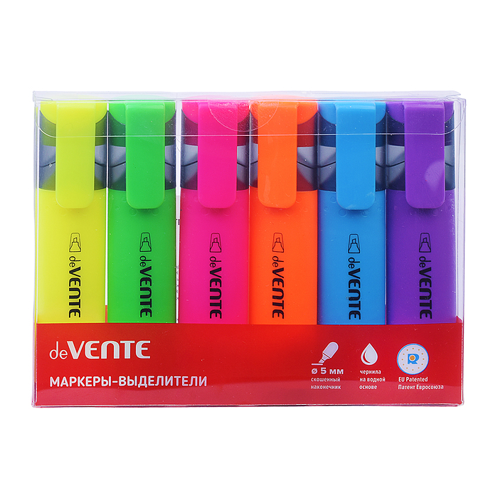 Набор маркеров-выделителей (6 цветов - желтый, зеленый, оранж, розовый, голубой, сиреневый) 