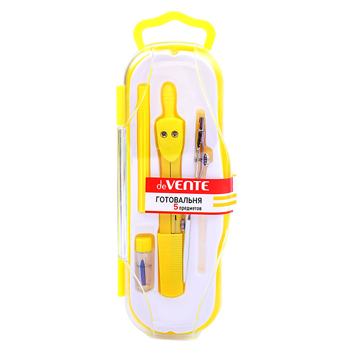 Готовальня (5 предметов) цветной корпус, ассорти 3 цвета