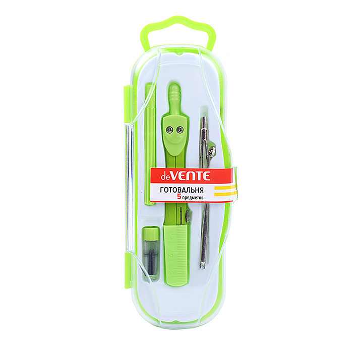 Готовальня (5 предметов) цветной корпус, ассорти 3 цвета