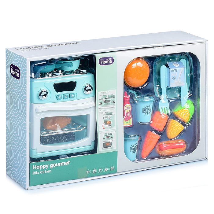 Бытовая техника A1003-6 "Плита" с посудой и продуктами, в коробке (цвет мятный)