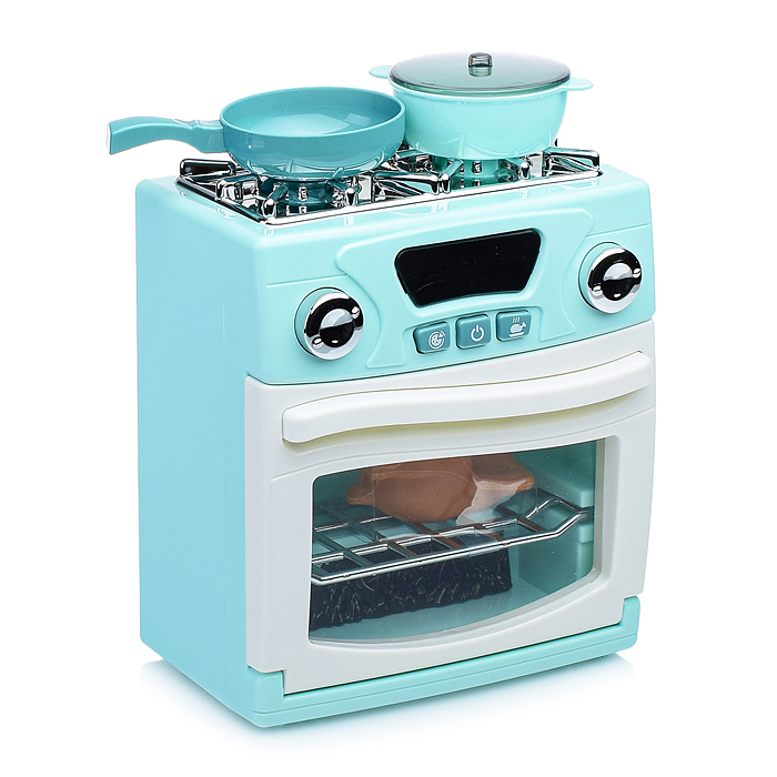 Бытовая техника A1003-6 "Плита" с посудой и продуктами, в коробке (цвет мятный)