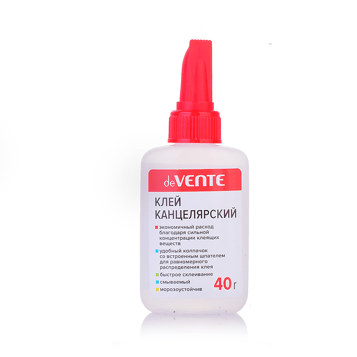 Клей канцелярский, на водной основе 40 г в пластиковой бутылочке, пластиковый колпачок со в