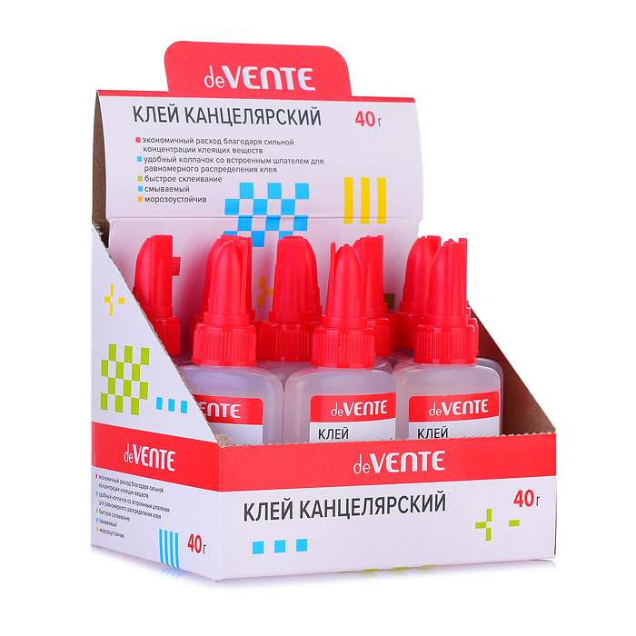 Клей канцелярский, на водной основе 40 г в пластиковой бутылочке, пластиковый колпачок со в