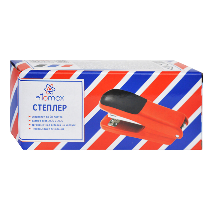 Степлер 24/6&26/6 (мощность 20 листов, глубина скрепления 50 мм) пластиковый, 2 вида скреп