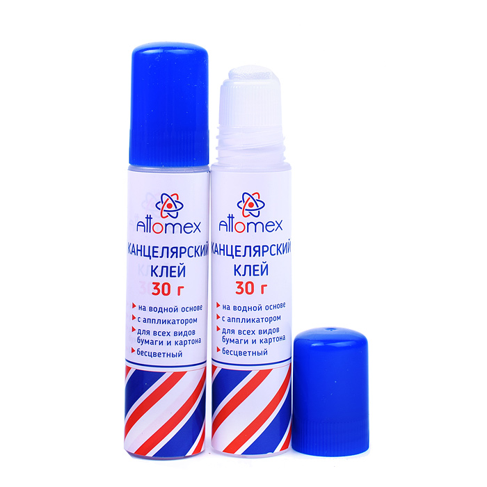 Клей канцелярский "Attomex" на водной основе 30 г в пластиковой бутылочке с пластиковым сетчатым апп