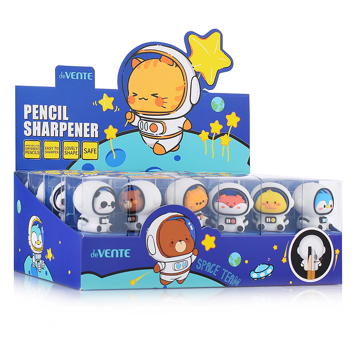 Точилка для карандашей "Space Team" 32x37x28 мм, 1 отверстие, пластиковая с покрытием Soft 