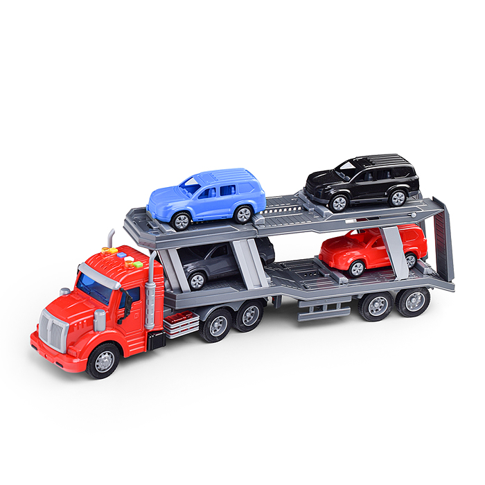 Автомобиль-тягач "Профи" с полуприцепом-автовозом инерционный (со светом и звуком) + 4 автомобиля (