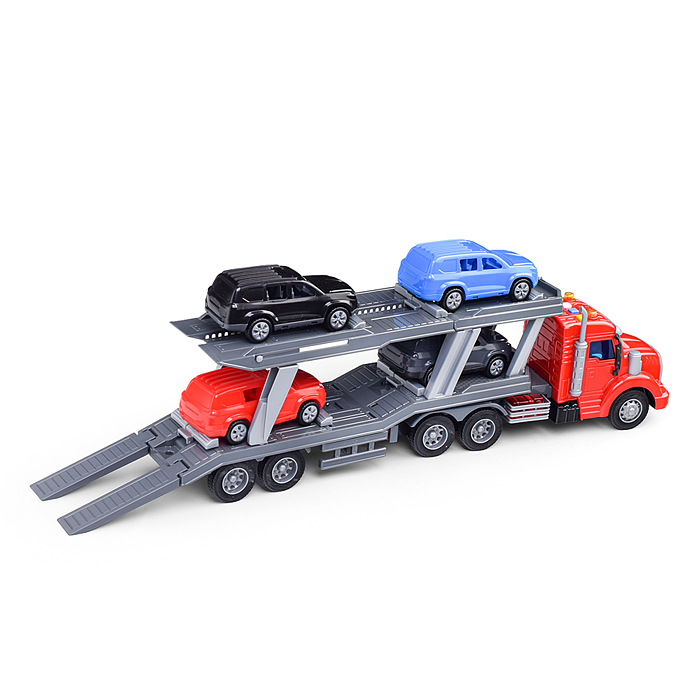 Автомобиль-тягач "Профи" с полуприцепом-автовозом инерционный (со светом и звуком) + 4 автомобиля (