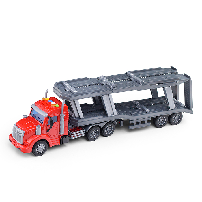 Автомобиль-тягач "Профи" с полуприцепом-автовозом инерционный (со светом и звуком) + 4 автомобиля (