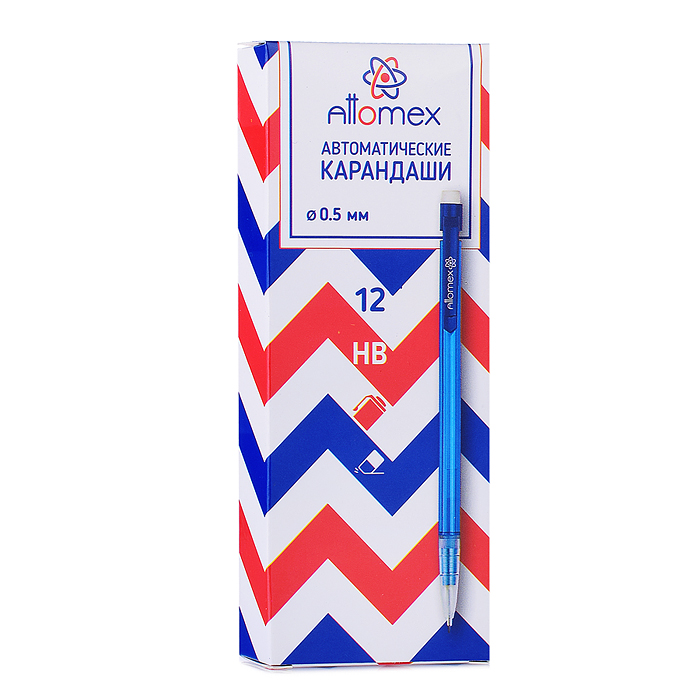Карандаш автоматический "Attomex" d=0,5 мм, НВ, полупрозрачный корпус, с пластиковым держателем, с к