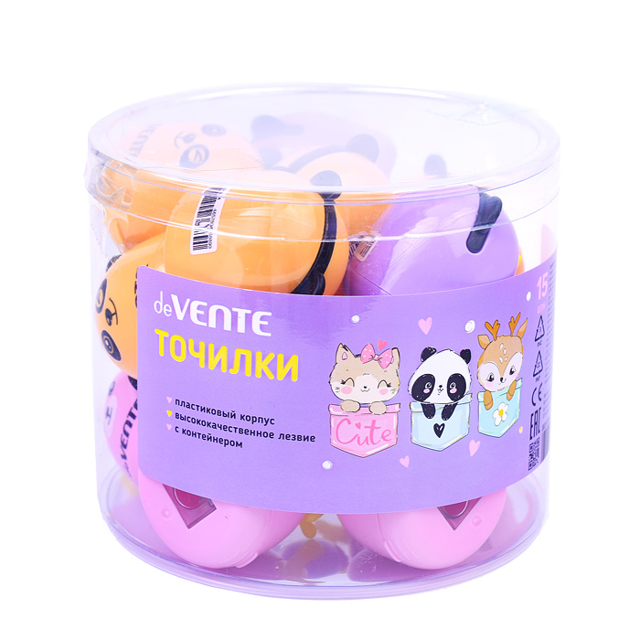 Точилка для карандашей "Cuties" 1 отверстие, с контейнером, пластмассовая в форме оленя, па