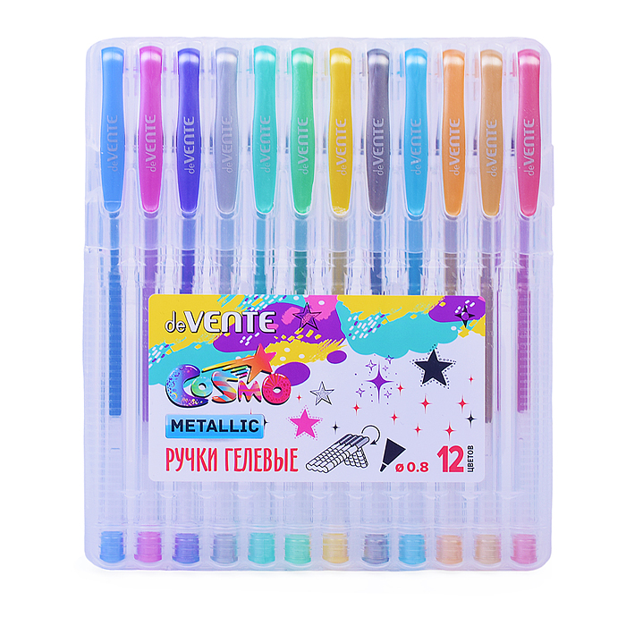 Набор ручек гелевых "Cosmo Metallic" 12 цветов металлик, d=1 мм, прозрачный корпус с металл