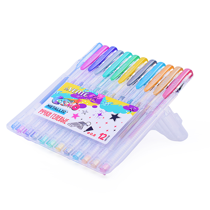Набор ручек гелевых "Cosmo Metallic" 12 цветов металлик, d=1 мм, прозрачный корпус с металл