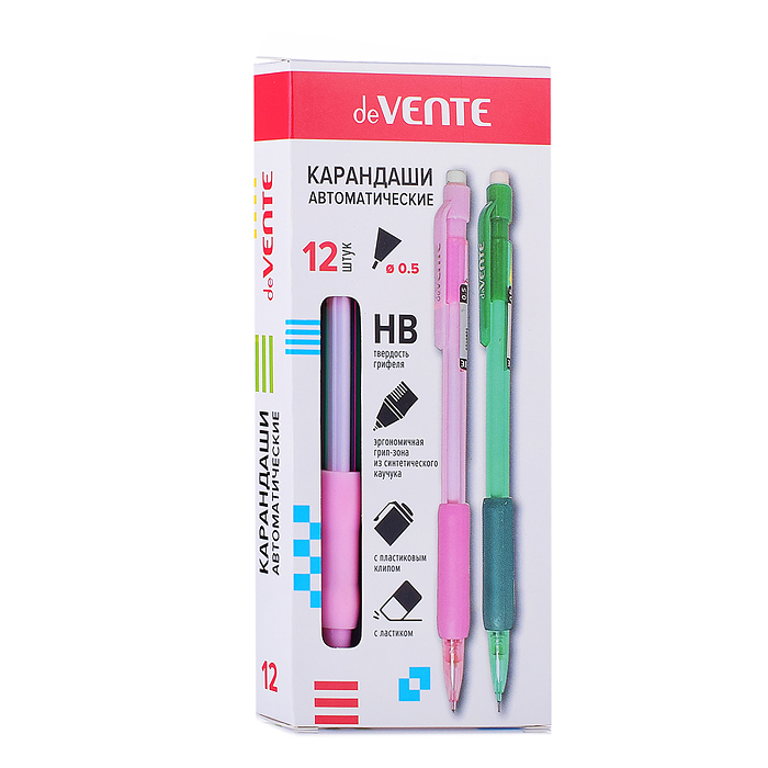 Карандаш автоматический d=0,5 мм, НВ, полупрозрачный цветной корпус, с каучуковым держател