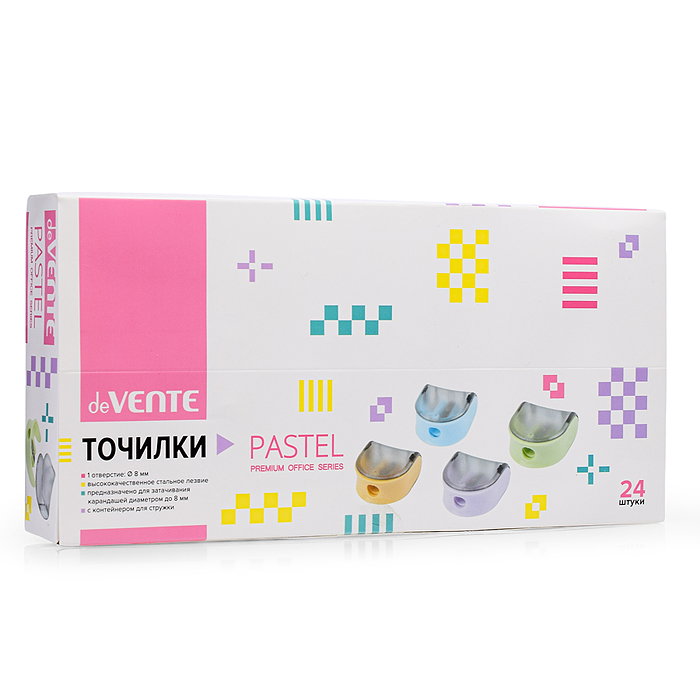 Точилка для карандашей "Pastel" 1 отверстие, с контейнером, пластмассовая, в картонной коро
