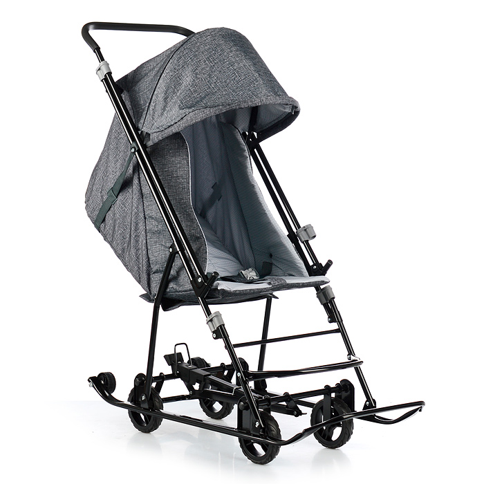 Санки-коляска Снежинка универсал-1 (лен черный крупный)