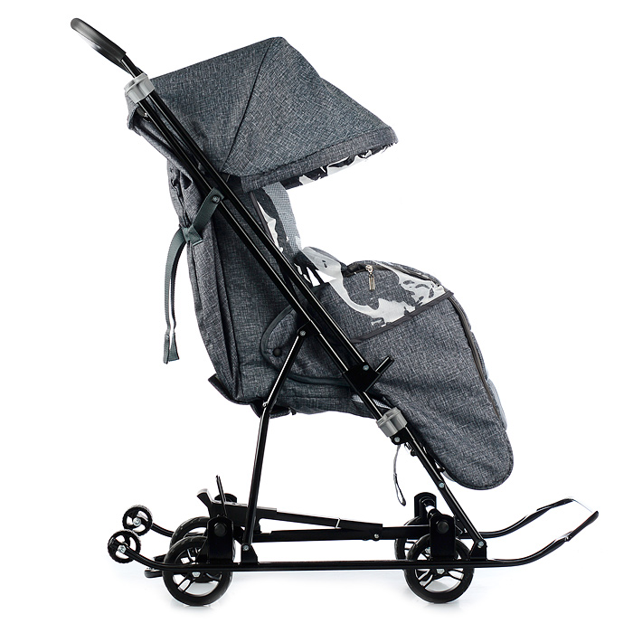 Санки-коляска Снежинка универсал-1 (лен черный крупный)